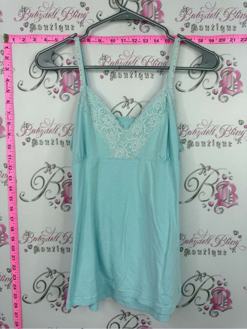 La SENZA tank top y2k lace Light Blue Lace-Trim Tank Slip